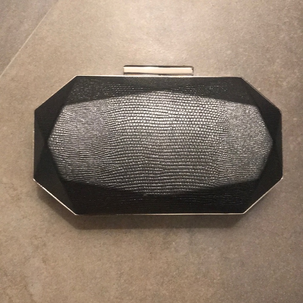 Dark Gray Leather Clutch w/ Silver Accents